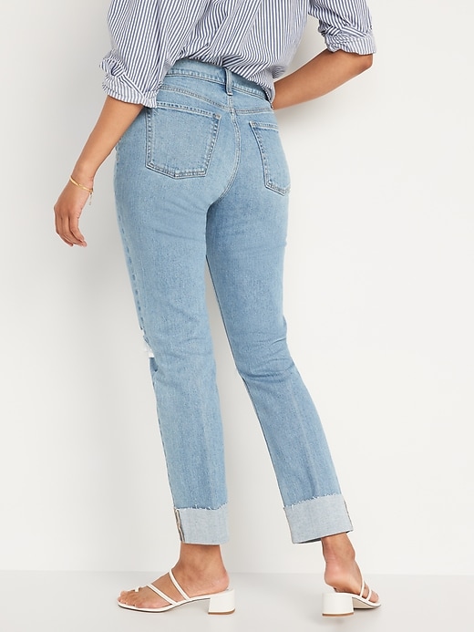 Image number 2 showing, Mid-Rise Boyfriend Straight Ripped Smiley Face Jeans for Women