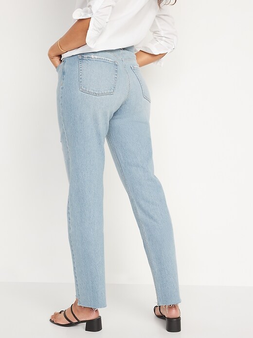 Image number 2 showing, High-Waisted Button-Fly Slouchy Straight Ripped Cut-Off Jeans for Women