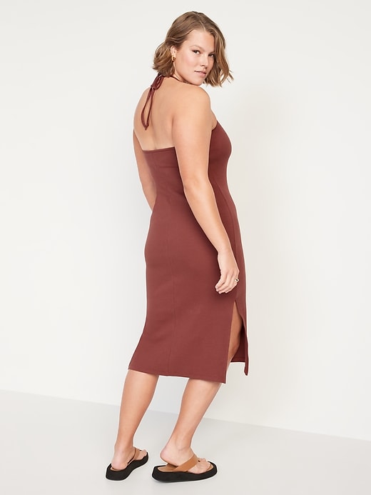 Image number 6 showing, Fitted Sleeveless Halter Rib-Knit Midi Dress for Women