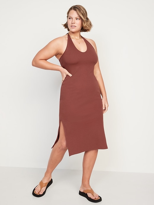 Image number 5 showing, Fitted Sleeveless Halter Rib-Knit Midi Dress