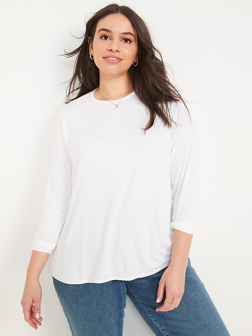 Image number 4 showing, Luxe Crew-Neck Long-Sleeve T-Shirt for Women