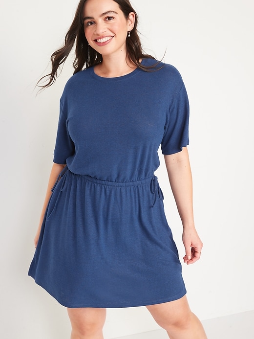 Image number 5 showing, Waist-Defined Linen-Blend Mini Dress