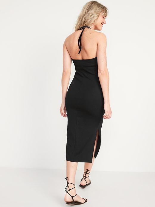 Image number 2 showing, Fitted Sleeveless Halter Rib-Knit Midi Dress