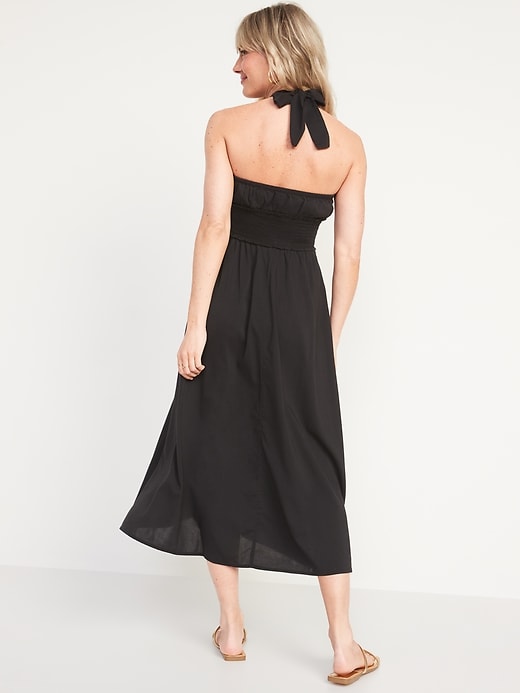 Image number 2 showing, Fit & Flare Smocked Twist-Front Halter Maxi Dress