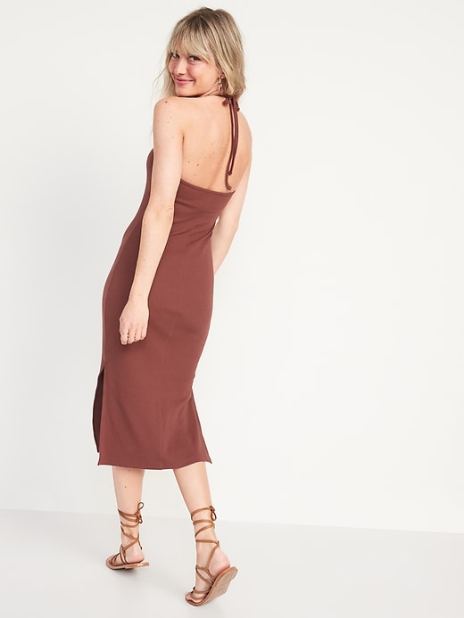 Image number 2 showing, Fitted Sleeveless Halter Rib-Knit Midi Dress