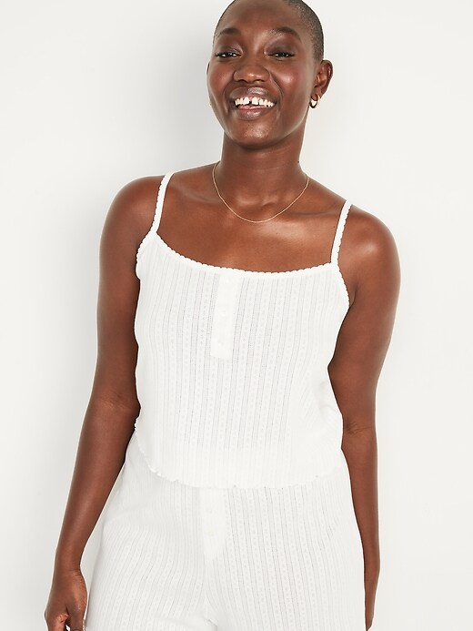 Image number 5 showing, Cropped Pointelle-Knit Henley Cami Top