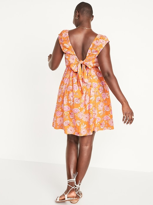 Image number 6 showing, Cap-Sleeve Floral-Print Cutout Bow-Detailed Mini Swing Dress