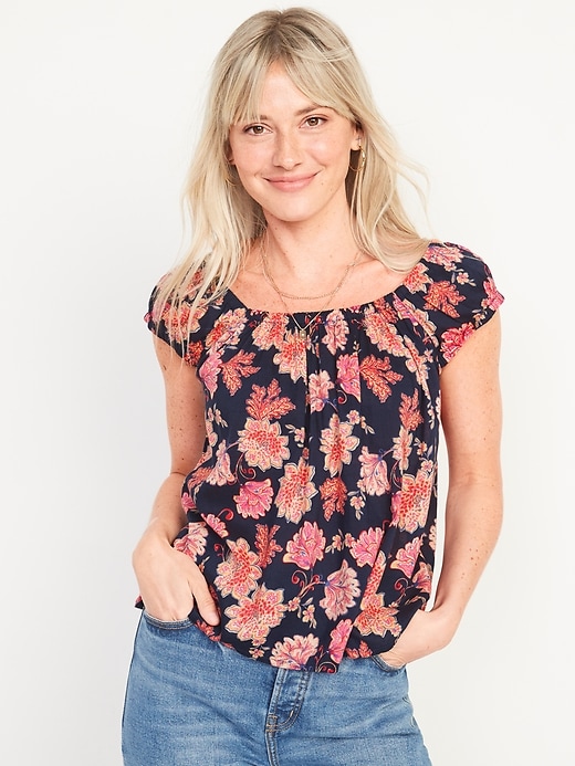 Image number 1 showing, Floral-Print Tie-Back Swing Top for Women