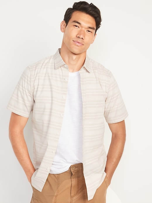 View large product image 1 of 1. Built-In Flex Striped Everyday Short-Sleeve Shirt