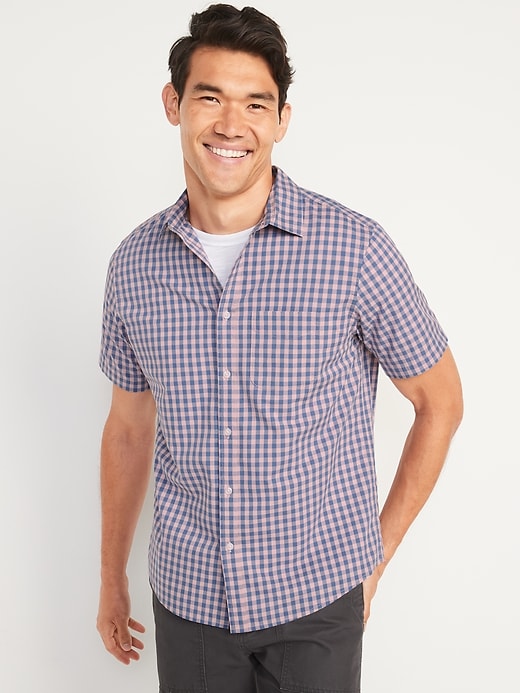 View large product image 1 of 1. Everyday Built-In Flex Gingham Short-Sleeve Shirt
