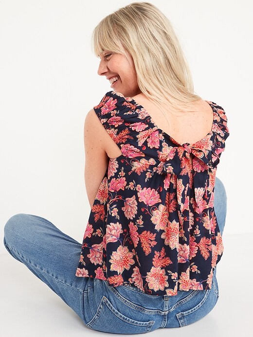 Image number 3 showing, Floral-Print Tie-Back Swing Top for Women