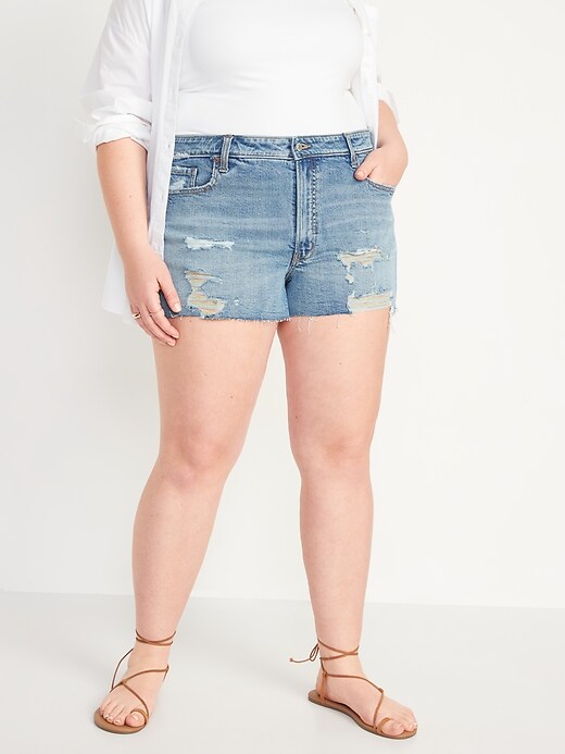 Image number 4 showing, High-Waisted OG Straight Ripped Cut-Off Jean Shorts -- 3-inch inseam