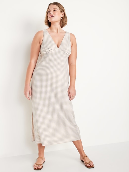 Image number 5 showing, Sleeveless Linen-Blend Smocked Tie-Back Printed Maxi Shift Dress for Women