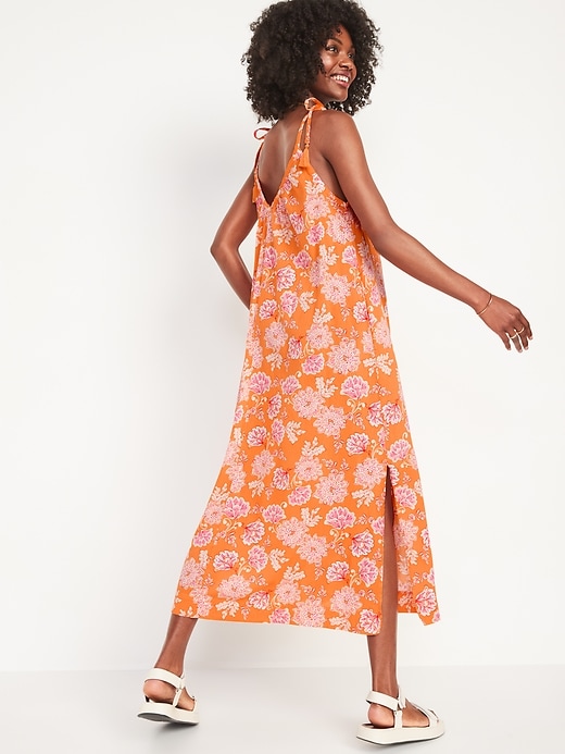 Image number 2 showing, Tie-Shoulder Tasseled Floral-Print All-Day Maxi Swing Dress