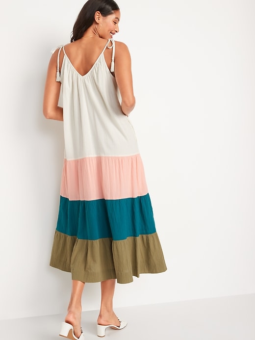 Image number 2 showing, Sleeveless Tasseled Color-Block All-Day Maxi Swing Dress for Women