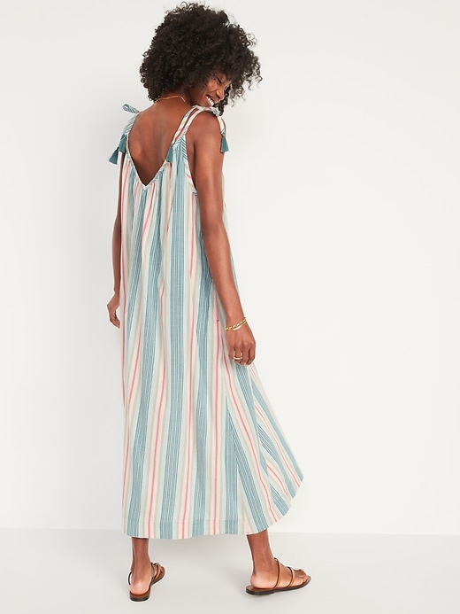 Image number 2 showing, Tie-Shoulder Tasseled Striped All-Day Maxi Swing Dress for Women