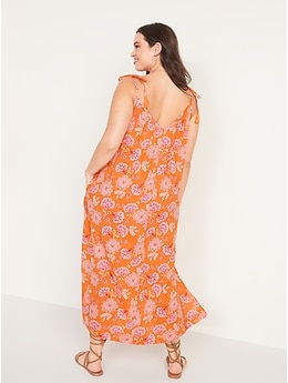 Tie-Shoulder Tasseled Floral-Print All-Day Maxi Swing Dress | Old Navy
