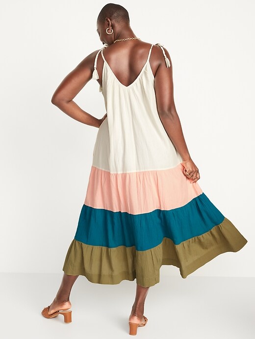 Image number 5 showing, Sleeveless Tasseled Color-Block All-Day Maxi Swing Dress for Women