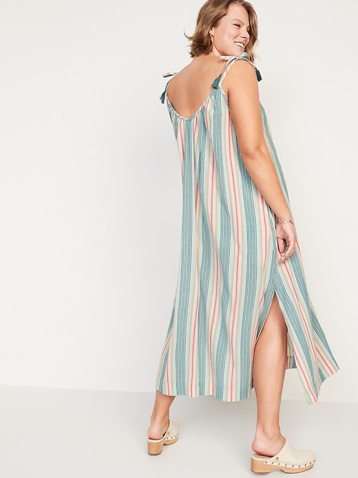 Image number 6 showing, Tie-Shoulder Tasseled Striped All-Day Maxi Swing Dress for Women