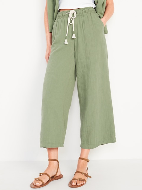 High-Waisted Textured Soft Pants
