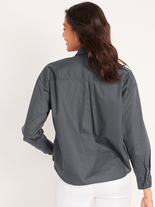 Image number 2 showing, Long-Sleeve Cropped Boyfriend Shirt