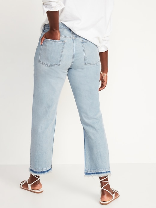High-Waisted Slouchy Straight Distressed Cut-Off Non-Stretch Jeans for ...