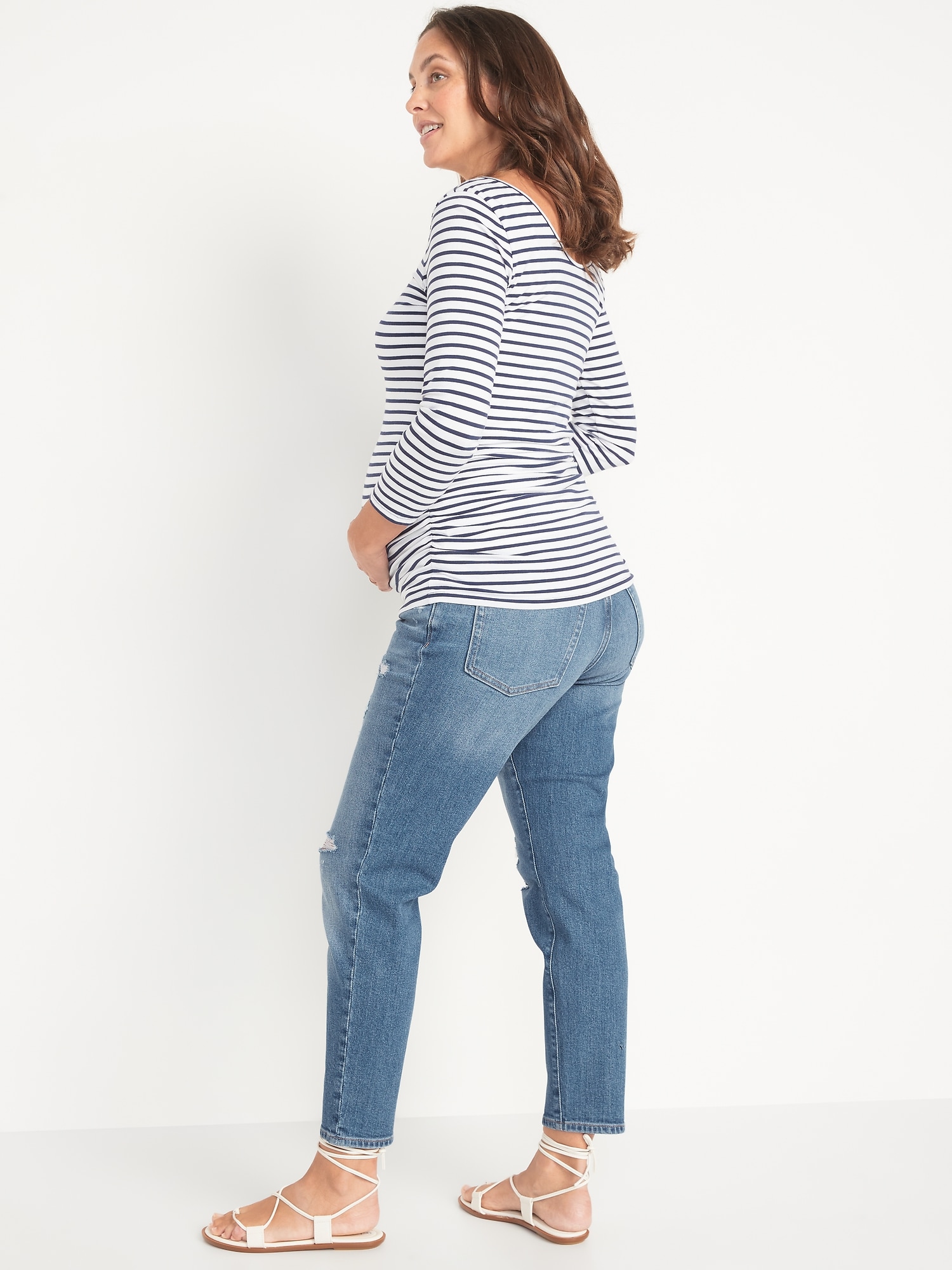Maternity Full Panel Slouchy Straight Ripped Cropped Jeans | Old Navy