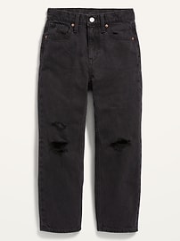 View large product image 3 of 4. High-Waisted Slouchy Straight Black-Wash Jeans for Girls