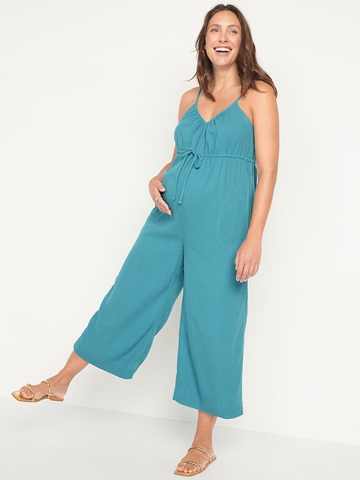 Old Navy Maternity Sleeveless Tie-Waist Wide-Leg Jumpsuit. 1