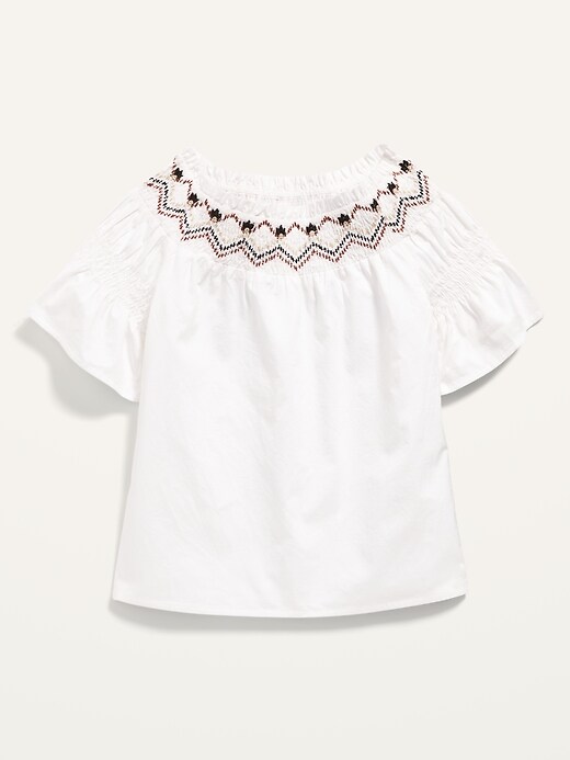Short-Sleeve Embroidered Smocked Swing Top for Girls