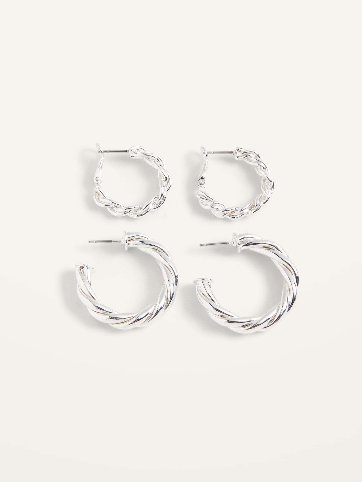 Old Navy Silver-Toned Twisted Hoop Earrings 2-Pack for Women gold. 1