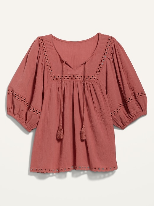 Image number 4 showing, Elbow-Length Lace-Trimmed Poet Blouse