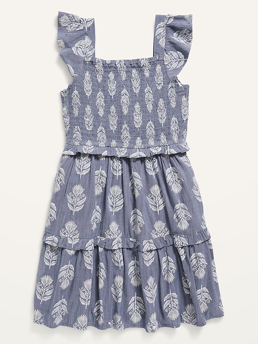 View large product image 1 of 1. Flutter-Sleeve Smocked Fit & Flare Dress for Girls