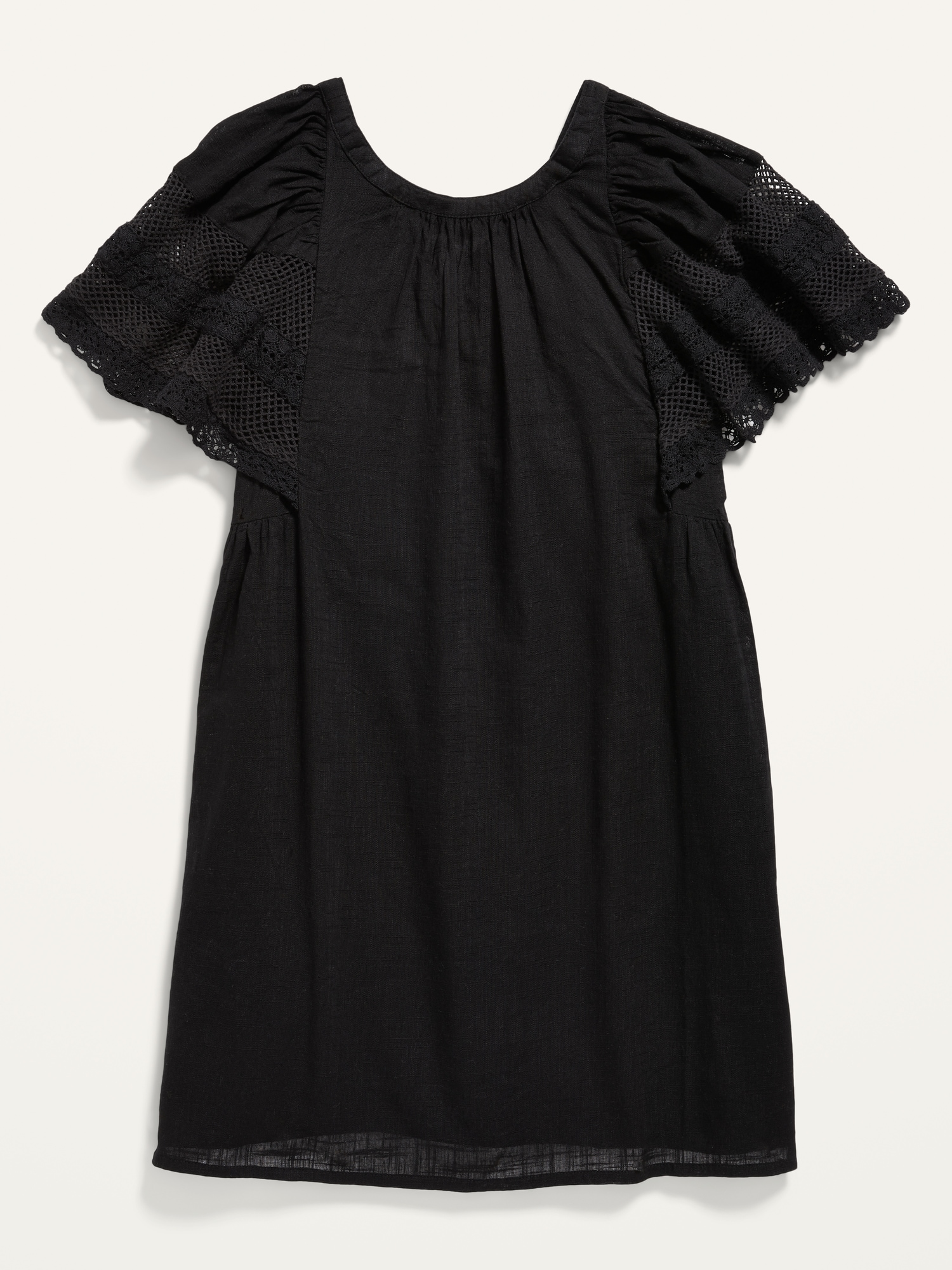 Crochet Flutter-Sleeve Slub-Weave Dress for Girls | Old Navy