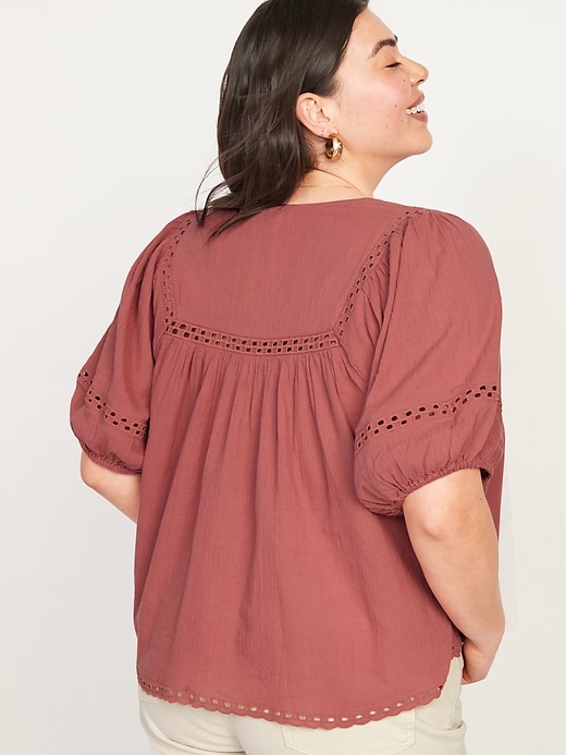 Image number 8 showing, Elbow-Length Lace-Trimmed Poet Blouse