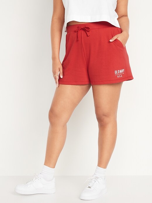 Image number 5 showing, Extra High-Waisted Vintage Logo-Graphic Sweat Shorts -- 3-inch inseam