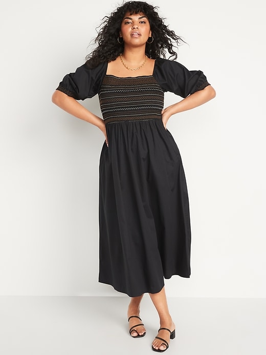 Image number 5 showing, Fit & Flare Off-the-Shoulder Cotton-Poplin Smocked Maxi Dress for Women