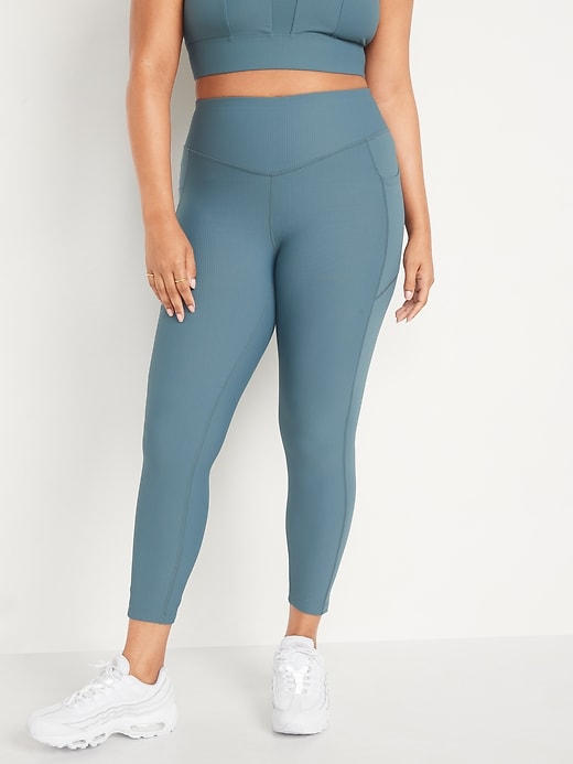 Image number 5 showing, High-Waisted PowerSoft Rib-Knit Side-Pocket 7/8-Length Leggings for Women