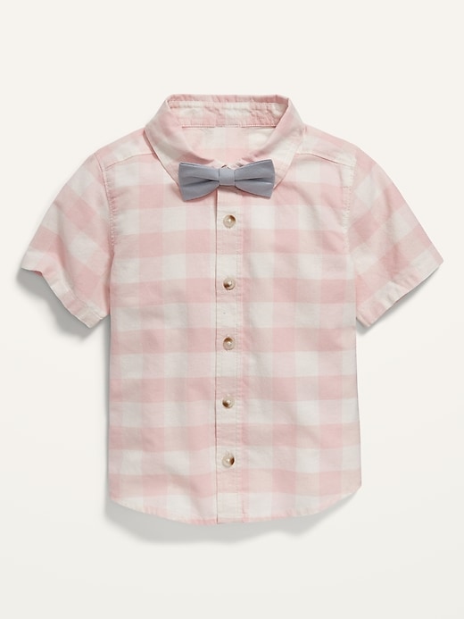 View large product image 1 of 4. Short-Sleeve Gingham Shirt & Bow-Tie Set for Toddler Boys