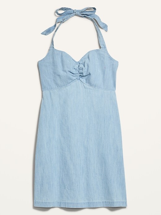 Image number 4 showing, Fit & Flare Sleeveless Halter Chambray Mini Dress for Women
