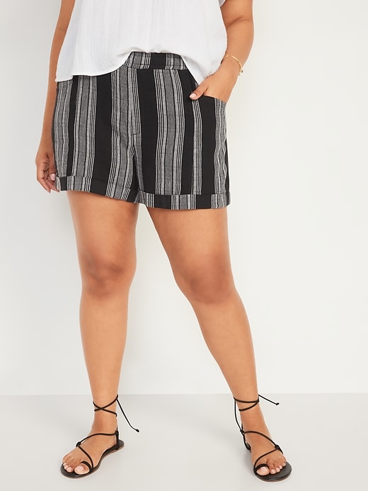 Image number 5 showing, High-Waisted Railroad-Stripe Linen-Blend Shorts -- 3.5-inch inseam