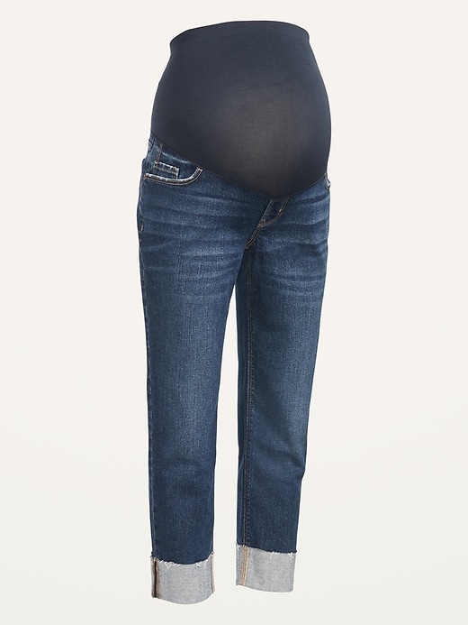 Image number 4 showing, Maternity Full Panel Raw-Edge Cuff Boyfriend Straight Jeans