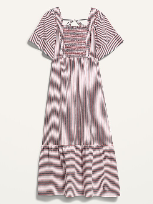 Image number 4 showing, Fit & Flare Short-Sleeve Striped Tie-Back Midi Dress for Women