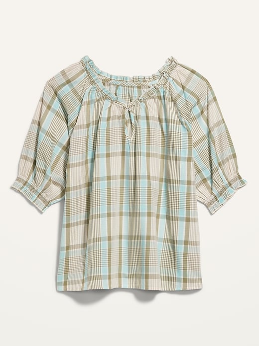 Old Navy Plaid Smocked-Sleeve Pajama Top for Women. 1