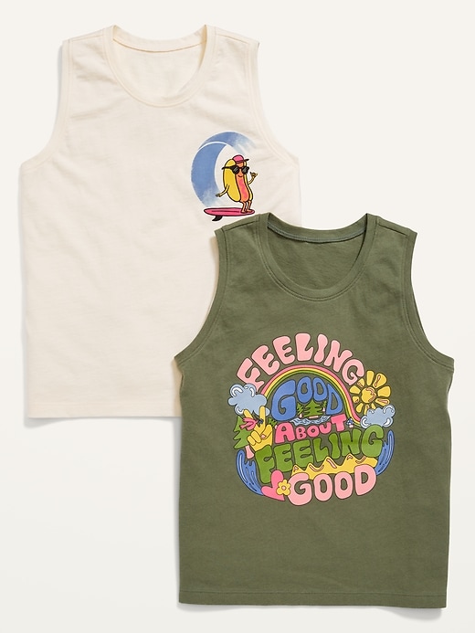 View large product image 1 of 1. Soft-Washed Sleeveless Graphic Tank Top 2-Pack for Girls