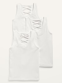 Image number 1 showing, Solid Lattice-Back Tank Top 3-Pack for Girls