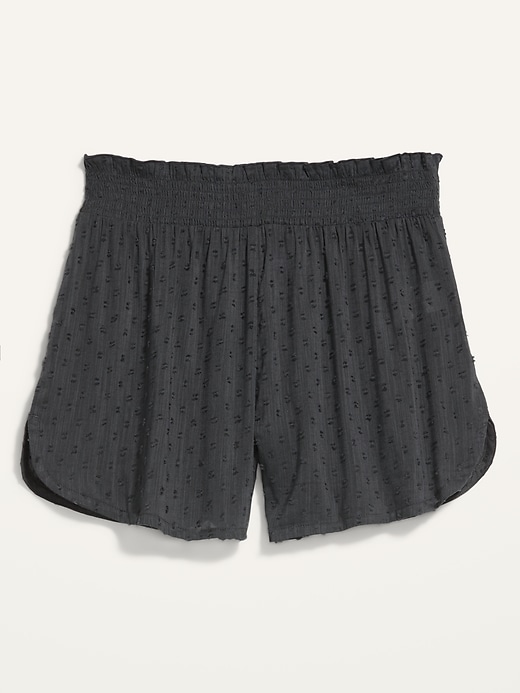 Image number 4 showing, High-Waisted Smocked-Waist Textured Clip-Dot Pajama Shorts -- 4-inch inseam