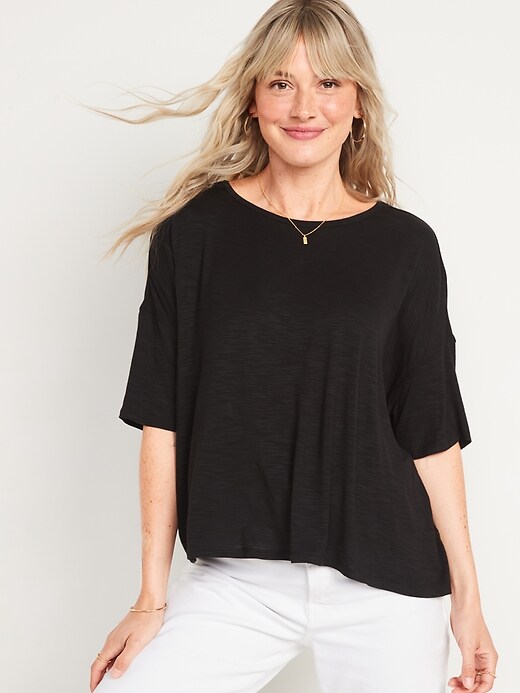 Oldnavy Luxe Oversized Short-Sleeve Slub-Knit T-Shirt for Women
