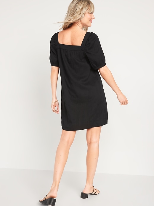 Image number 2 showing, Puff-Sleeve Dobby Mini Swing Dress for Women