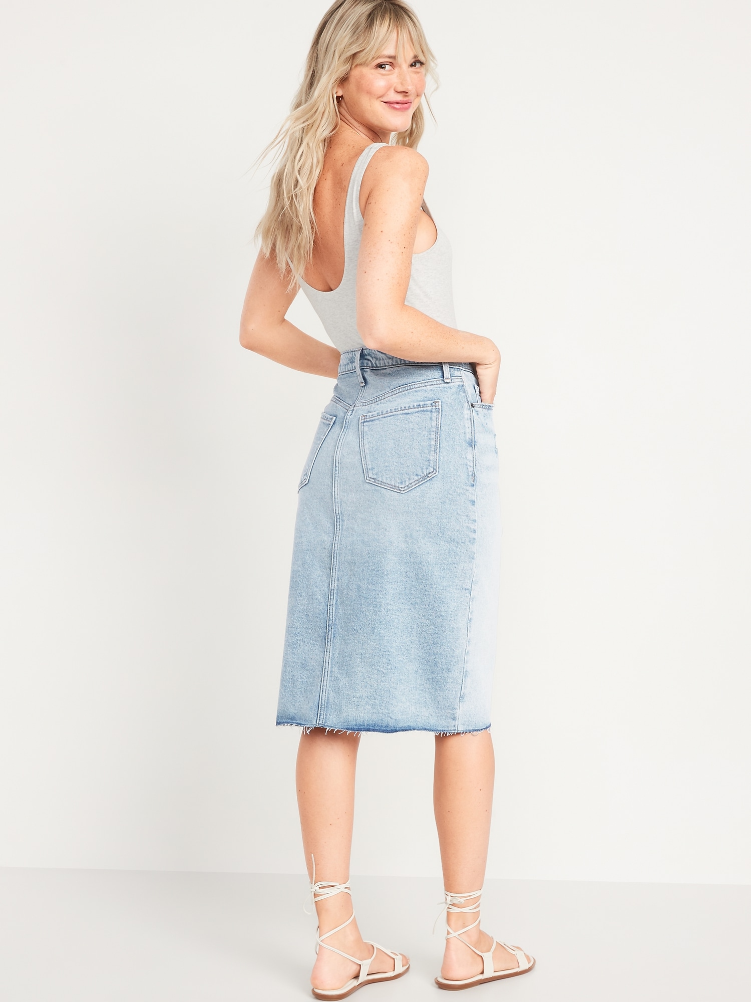 Higher High-Waisted Button-Fly Split-Front Cut-Off Midi Jean